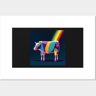 Colourful Cow with rainbow Posters and Art